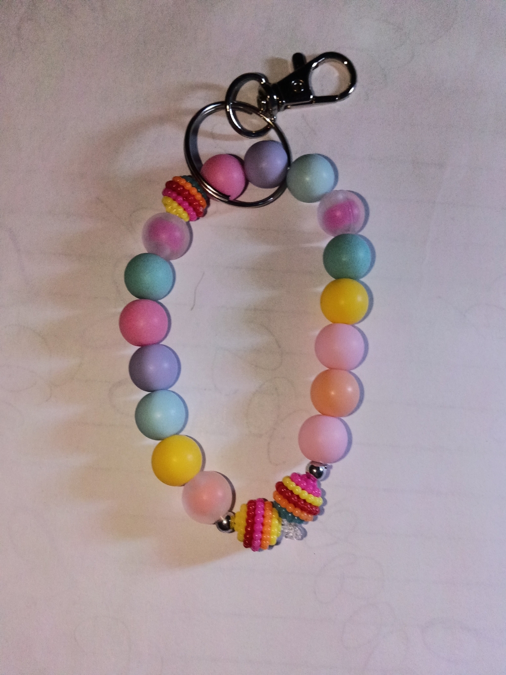 Pastel Rainbow Beaded Keychain Bracelet